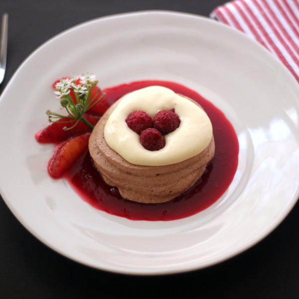 White Chocolate Mousse In Chocolate Meringue Shells With Raspberry